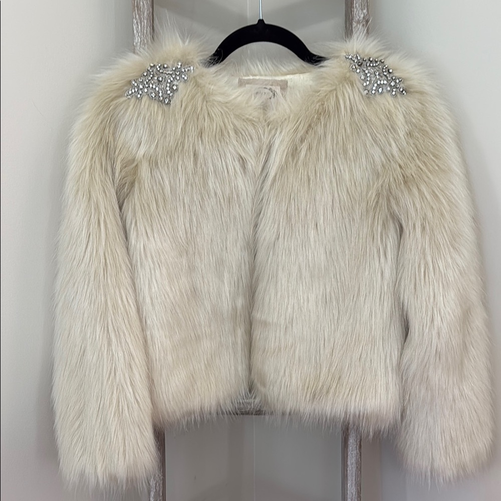 Joyfolie Faux Fur Jacket with Embellished Shoulders - Picture 2 of 12